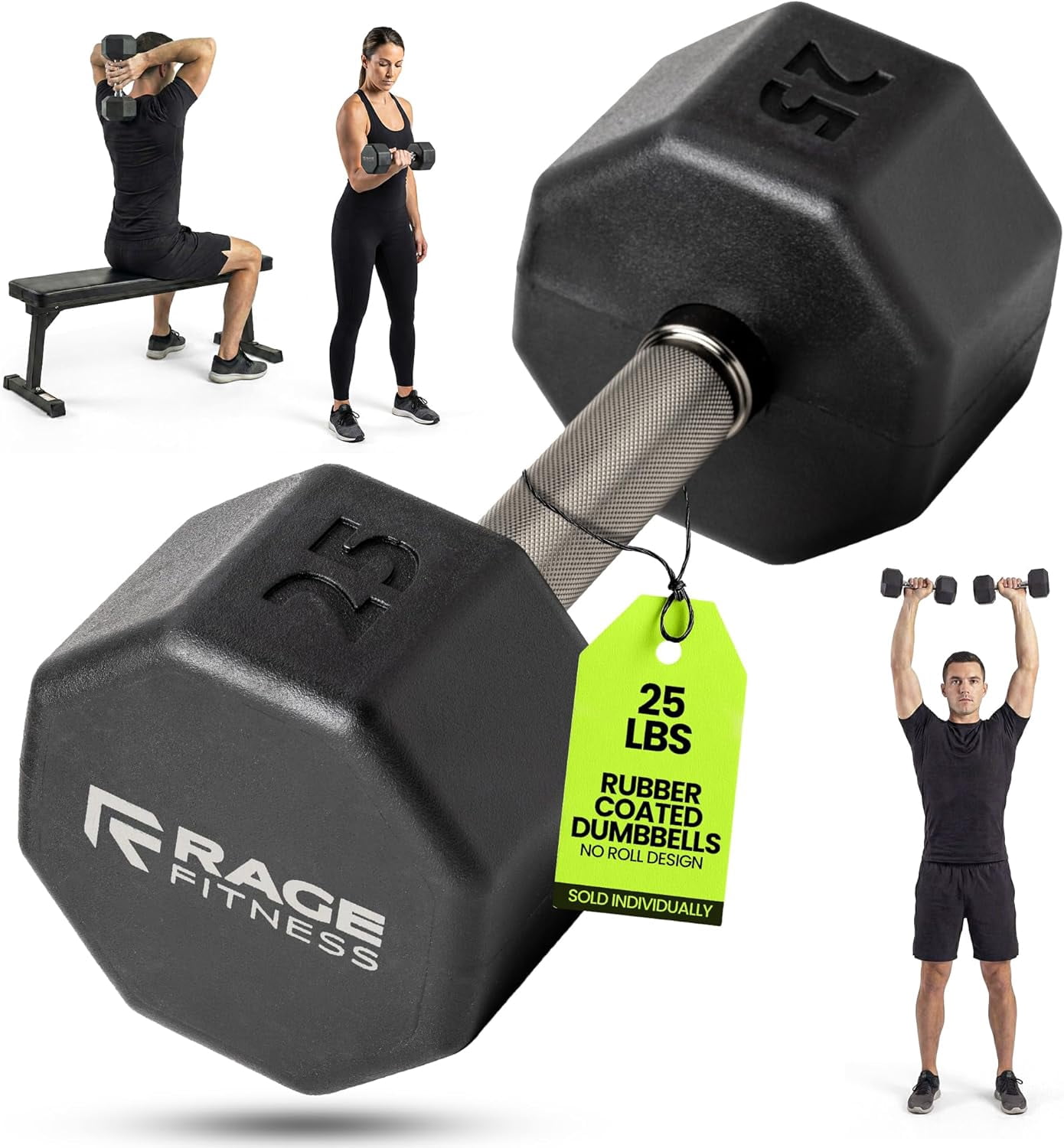 Rubber Coated Dumbbells - No Roll Design Easy-Grip Steel Knurled Handle, Weights Dumbbells Set for Strength Training - Ideal Weights Set for Home Gym - 10-60 LBS SOLD INDIVIDUALLY