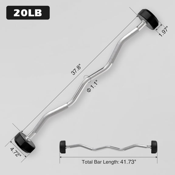 Rubber Coated Fixed Barbell, Pre-Loaded Weights Curl Solid Steel Barbells, Weighted Bar for Weightlifting Exercise, Bodybuilding, Strength Training, Squat Rack & Bench Press