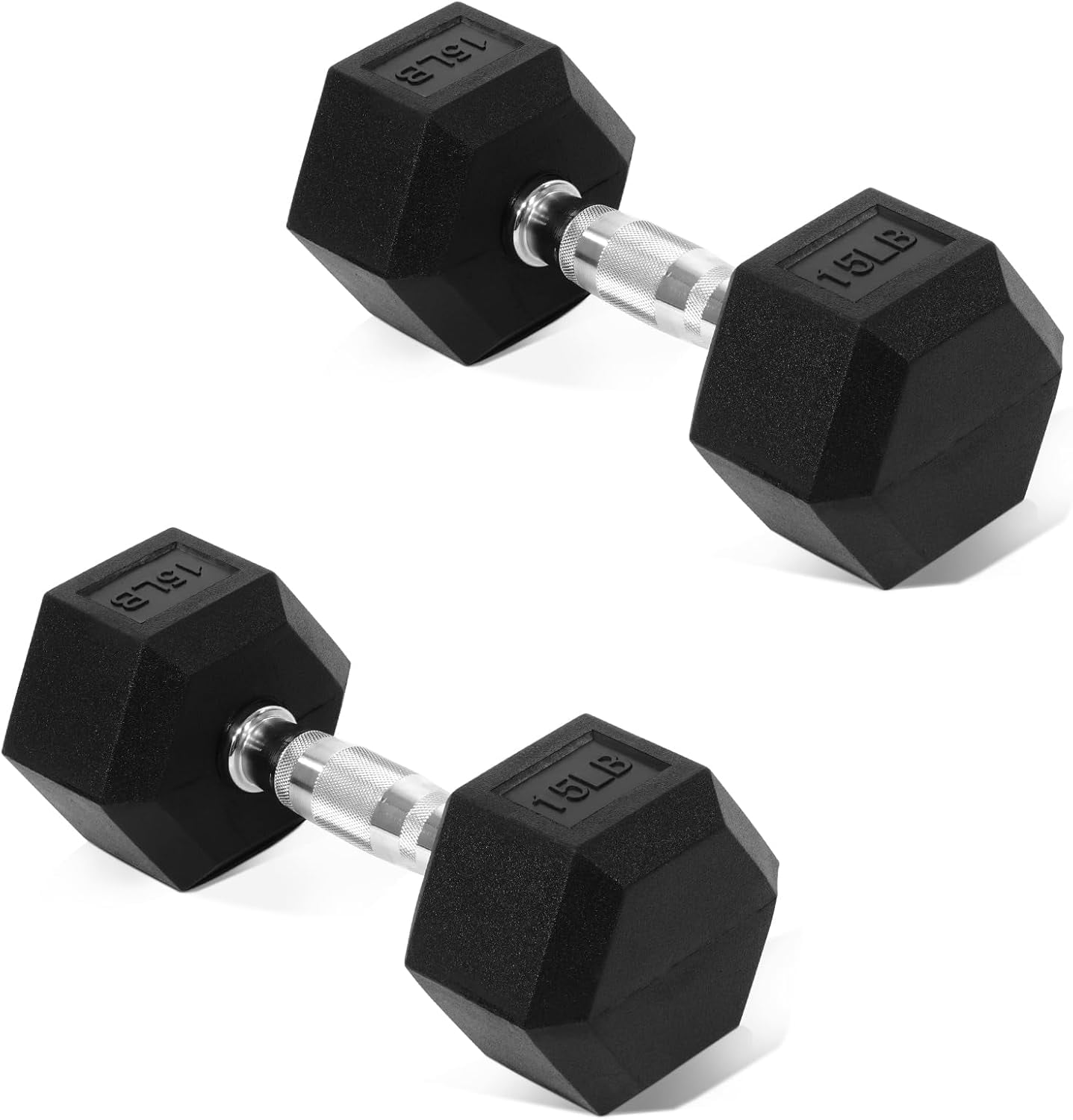 Rubber Coated Hex Dumbbell Hand Weights for Exercise and Home Gym, 5-50 LB Pair