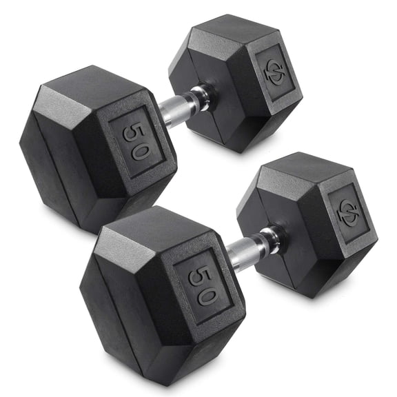Rubber Coated Hex Dumbbell Set for Strength Training, Non-Slip Knurled Handle, Hexagonal Heads for Stability, Full Body Workout, Pairs, Black