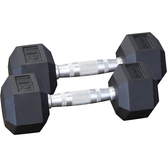 Rubber Coated Hexagon Dumbbells - Pairs - Encased Hand Weights for Men and Women