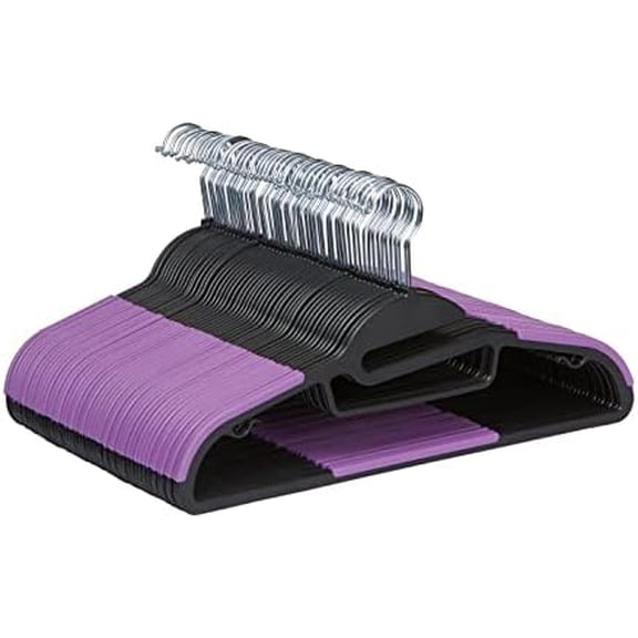 Rubber Coated Plastic Hangers - Black/Purple, Pack of 50