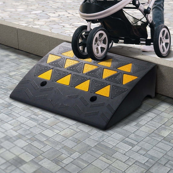 Rubber Curb Ramp 6" Rise - Heavy Duty Driveway Ramp for Cars, Wheelchairs, Bikes & Trucks - 14.6" Wide, 19.3" Long, 15 Ton Capacity
