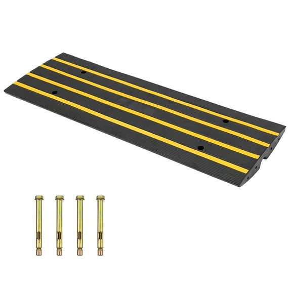 Rubber Curb Ramp for Driveway 1 Pack, 15T Heavy Duty Sidewalk Curb Ramp, 2.6" Rise Height Curbside Bridge Ramp for Garage for Low Cars, Wheelchairs, L.O.A. 4FT