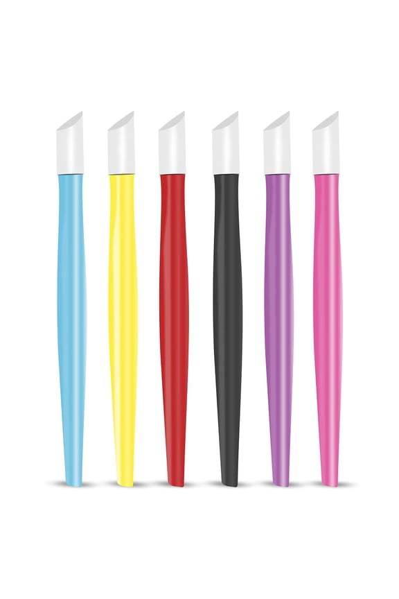 Rubber Cuticle Pusher - Pack of 6 - Plastic Handle Tipped Nail Art and Cleaner Tools for Men and Women - Six Colors