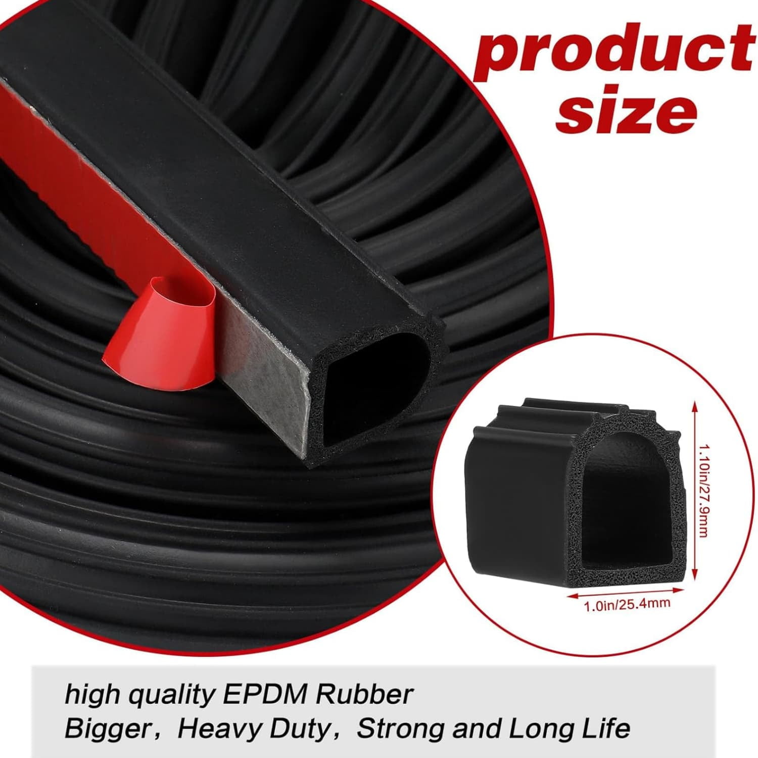 Rubber D Shape Door Seal Strip 1" RV Slide Out Seal Self Adhesive  Rubber Heavy Duty Automotive Weather Stripping for Fill Gaps Apply to Car Truck RV Boat Home Application (25 Feet)