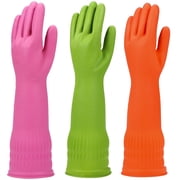 Rubber Dishwashing Glove Kitchen Cleaning Gloves 3-Pairs,Waterproof Reuseable.Multicolor,Medium