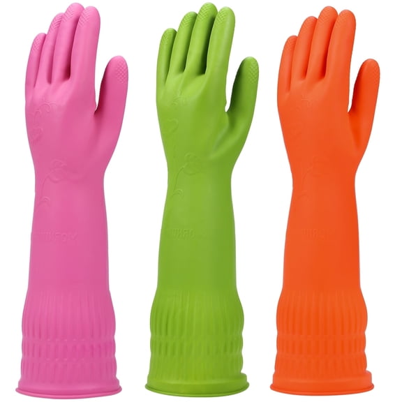 Rubber Dishwashing Glove Kitchen Cleaning Gloves 3-Pairs,Waterproof Reuseable.(Multicolor,Medium)