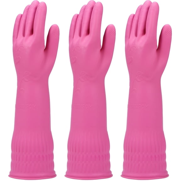 Rubber Kitchen Dishwashing Gloves - 3-Pairs Cleaning Gloves for Kitchen Washing Dishes and Household Cleaning Reusable(Pink,Small)