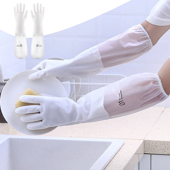 Rubber Dishwashing Gloves 2 Pack - Waterproof Cleaning Gloves with Long Cuff Flock Lining, Non-Slip Embossed Palm, Medium - Household Gloves for Laundry, Gardening & Car Washing