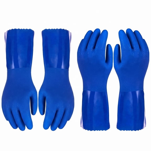 Rubber Dishwashing Gloves - Heavy Duty Rubber Gloves for Cleaning - Waterproof Kitchen Hand Protection - Cotton-Lined Grip Design - 2 Pairs, Blue