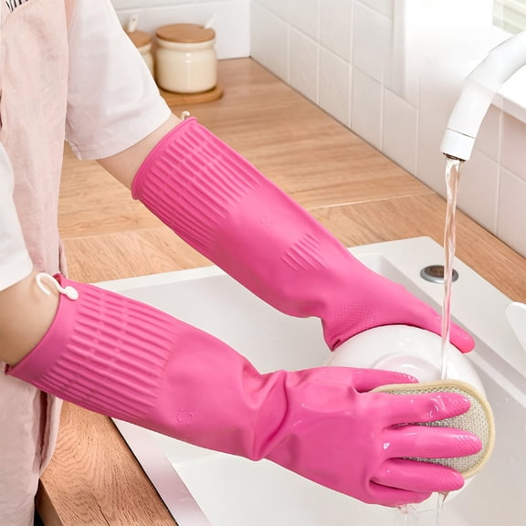 Rubber Dishwashing Gloves Long Cuff Waterproof Non Slip Textured Grip For Kitchen Cleaning
