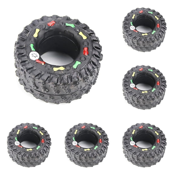 Rubber Dog Tire with Rope, Heavy Duty Chew Toys for Aggressive Chewers, Interactive Tug and Fetch Toy, Tug-of-war Interactive Slow Feeder Enrichment for Medium and Large Dogs, 6 pack