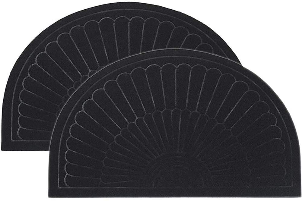 Rubber Doormat Indoor Outdoor Half Round Door Mat Set of 2, Low Profile
