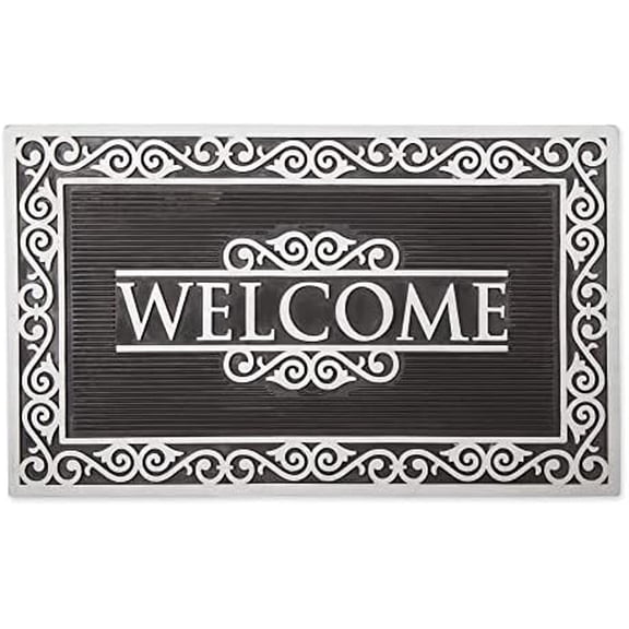 Rubber Doormats Collection All Weather, 18x30, Silver Welcome Scroll