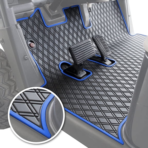 Rubber Double Diamond Floor Mat Compatible with EZGO RXV (08-22) & 2Five (09-19) Golf Cart Models | Full Coverage Floor Liner Protects OEM Factory Flooring - Blue Trim
