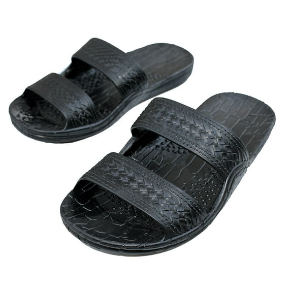 Rubber Double Strap Jesus Sandals By Imperial Hawaii for Women Men and Teens (Womens Size 7, Black)