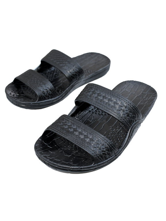 Rubber Double Strap Jesus Sandals By Imperial Hawaii for Women Men and Teens (Womens Size 7, Black)