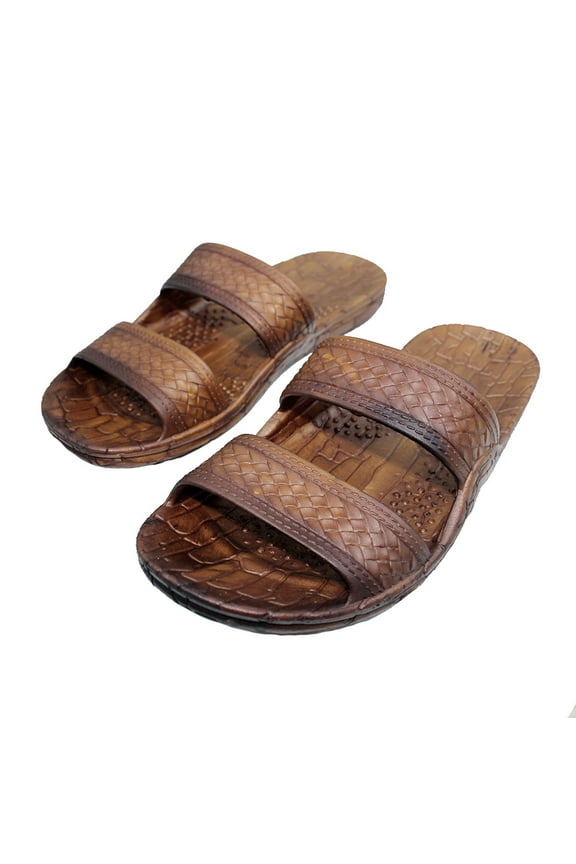 Rubber Double Strap Jesus Sandals By Imperial Hawaii for Women Men and Teens (Womens size 8, Brown)