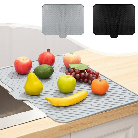 Rubber Drying Mat | Large 58x43cm Slope Pad | Non-Slip Diversion Bowl Draining Pad | Gray Rubber Water Filter | Heat Resistant Kitchen Counter Protector | 1 Piece
