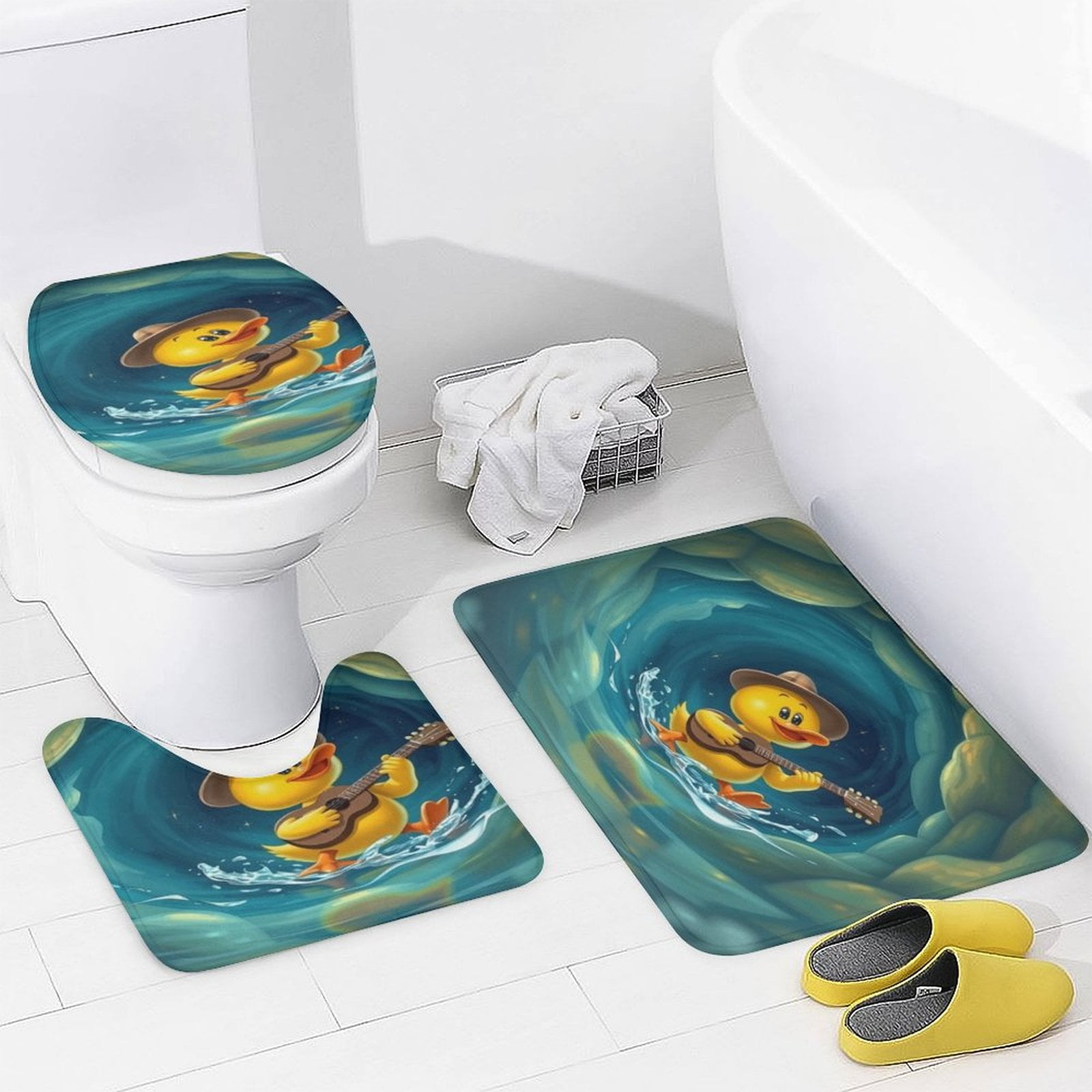 Rubber Duck Bathroom Rugs Set 3 Piece with Non-Slip Bath Rugs Toilet ...