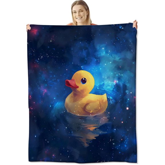 Rubber Duck Blanket for Kids and Adults, Flannel Blankets, Galaxy Universe Throw for Sofa Couch Bed Living Room Outer Space Decor Gifts, SingleSided Printing, 50x60 Inches
