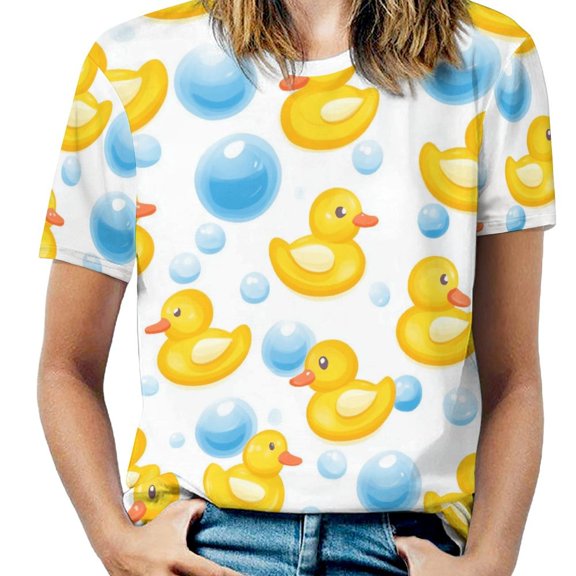 Rubber Duck Bubble Pattern-1 Womens Tops Women's Fashion Casual Short Sleeve Flower Print Round Neck Pullover Top Blouse
