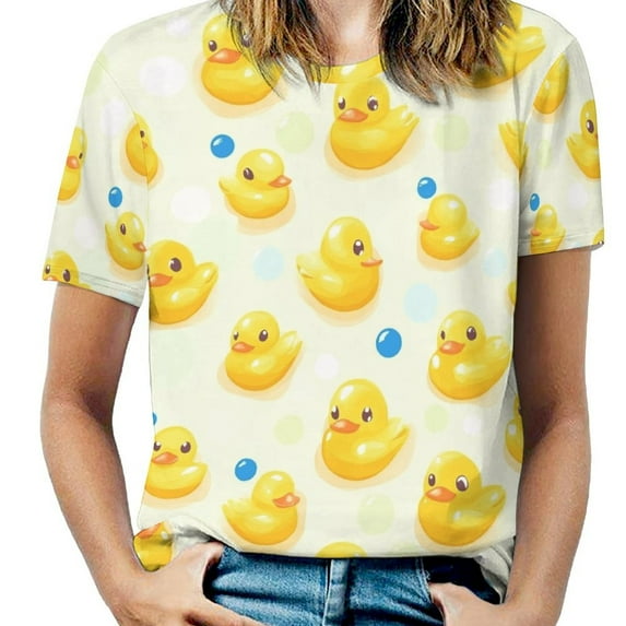 Rubber Duck Bubble Print-3 Women's Short Sleeve T-Shirt Crew Neck Casual Summer Trendy Loose Fit Tops