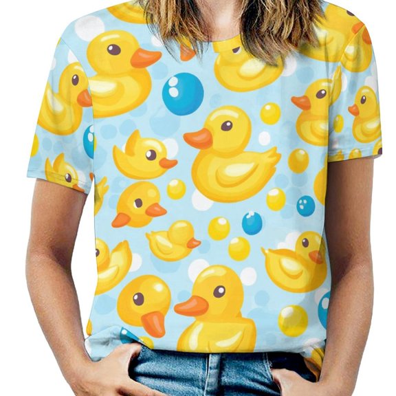 Rubber Duck Bubble Print T Shirts Basic T-Shirt Short Sleeve Ladies Tee Shirt Summer Graphic Clothing