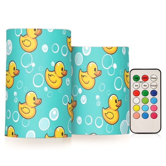 Rubber Duck Bubbles Pattern Flickering Flameless Candles Battery Operated with Remote Timer LED Pillar Candles Set of 2