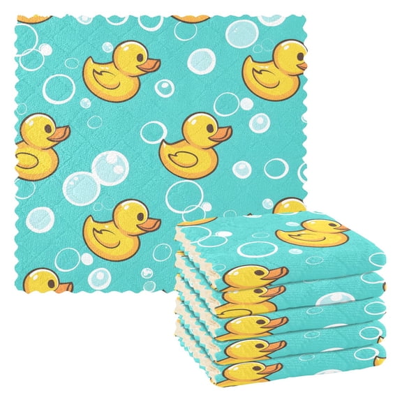 Rubber Duck Bubbles Pattern Kitchen Cloth Dish Towels for Drying Washing Absorbent Dish Rags Reusable soft kitchen dishcloth set 6 Pack