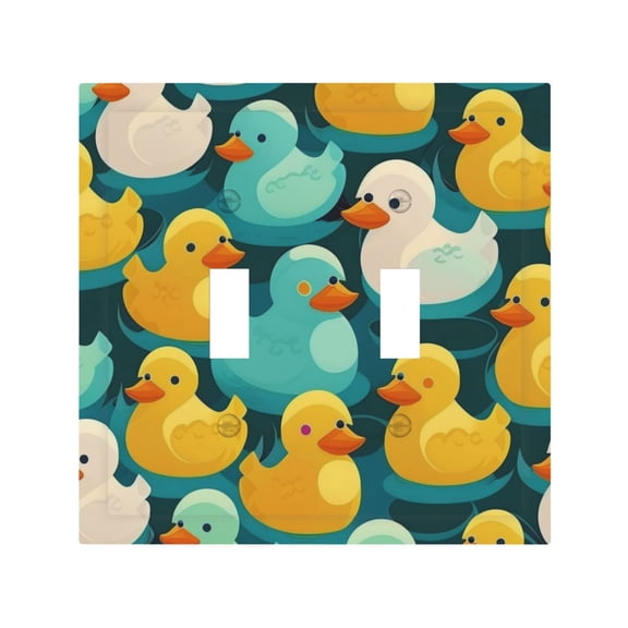Rubber Duck Colorful Cartoon 2 Gang Switch Wall Plate Decorative Double Toggle Cover with 4 Painted Screws for Home & Commercial Use