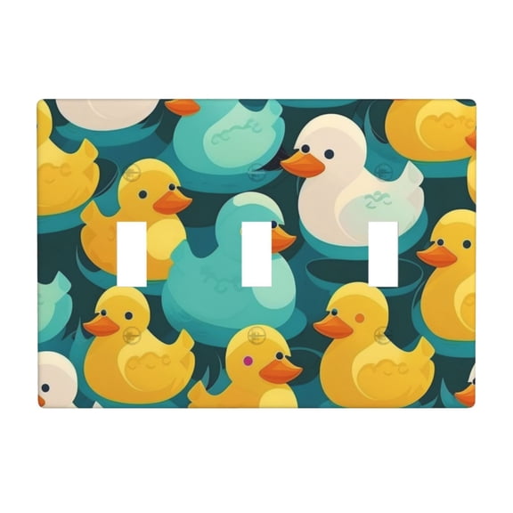 Rubber Duck Colorful Cartoon 3 Gang Light Switch Cover Decorative Triple Toggle Wall Plate for Kitchen Bedroom Bathroom Living Room Decor