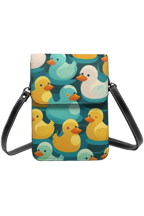 Rubber Duck Colorful Cartoon Cell Phone Purse Small Crossbody Bag with Strap Credit Card Slots Leather Shoulder Wallet for Women