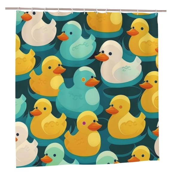 Rubber Duck Colorful Cartoon Shower Curtain with 12 Plastic Hooks Washable Polyester Fabric Bathroom 72x72 Inch