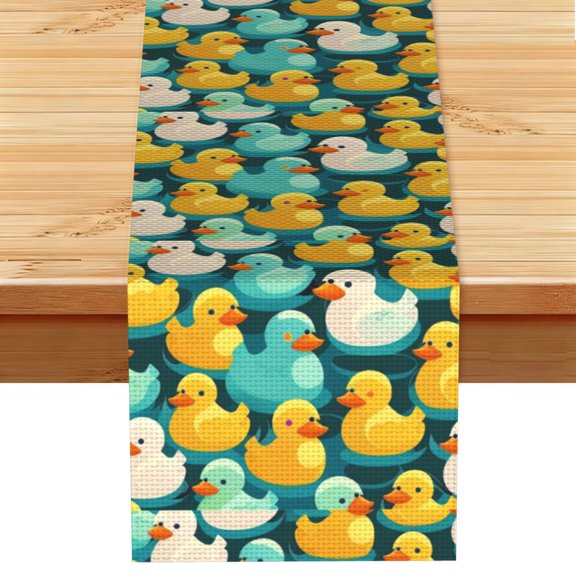 Rubber Duck Colorful Cartoon Table Runner 13x72 Inch for Dining Table Kitchen Wedding Party Decor Fireplace Mantle