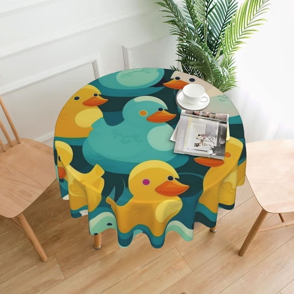 Rubber Duck Colorful Cartoon Tablecloths Round 60 inch Fabric Table Cloth Cover for Dining Kitchen Wedding Party
