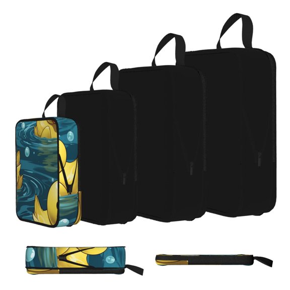 Rubber Duck Cool Yellow Ducks 4-Set Compression Packing Cubes, Expandable Travel Organizer Bags, Luggage Packing Organizers, S M L XL