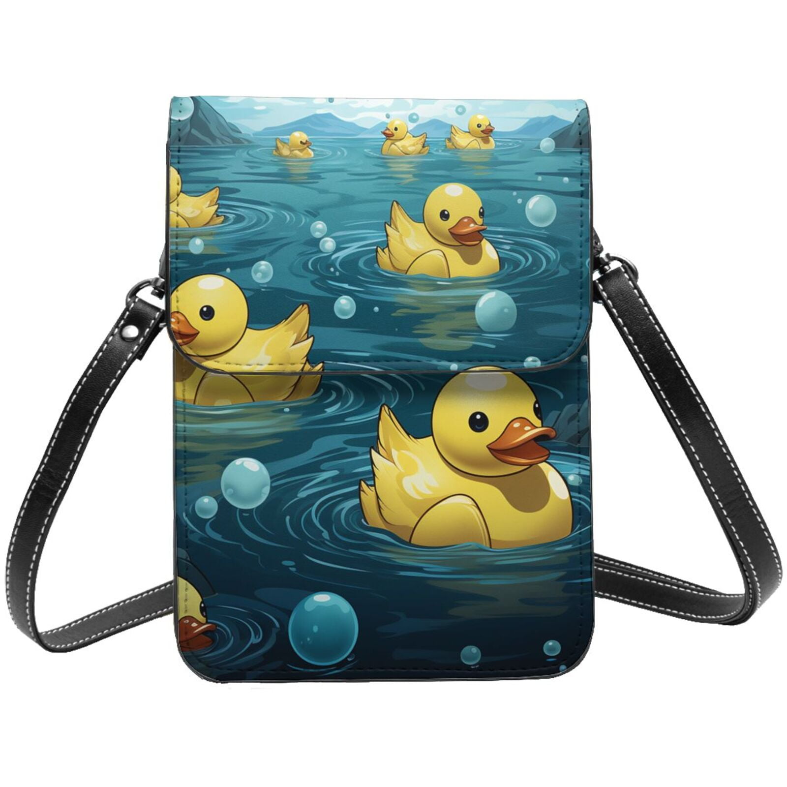 Rubber Duck Cool Yellow Ducks Cell Phone Purse Small Crossbody Bag with Strap Credit Card Slots Leather Shoulder Wallet for Women