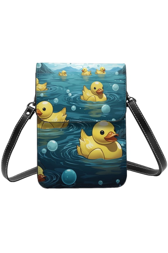 Rubber Duck Cool Yellow Ducks Cell Phone Purse Small Crossbody Bag with Strap Credit Card Slots Leather Shoulder Wallet for Women