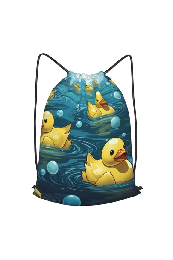 Rubber Duck Cool Yellow Ducks Drawstring Backpack Gym String Bag Sports Sackpack Cinch Sack, Small