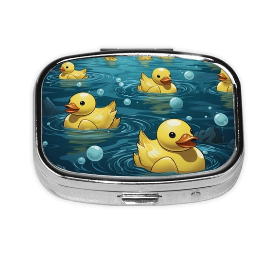 Rubber Duck Cool Yellow Ducks Square Pill Box 2 Compartment Pill Case Medicine Organizer Decorative Gift for Purse Pocket