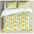 thumbnail image 1 of Rubber Duck Duvet Cover Set, Duckies on Stripes and Small Circles Play Pattern Print, Decorative 3 Piece Bedding Set with 2 Pillow Shams, Queen Size, White, by Ambesonne, 1 of 3