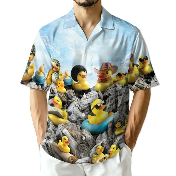 Rubber Duck Hawaiian Shirt for Men, Button Down Summer Beach Short Sleeve, Fun Style, S-5XL