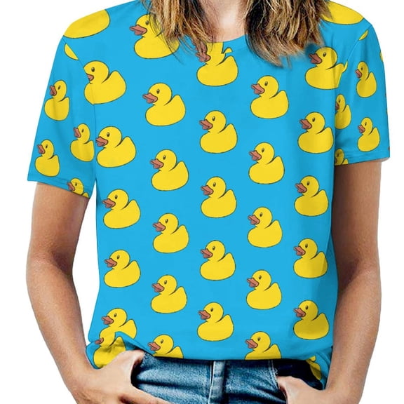 Rubber Duck Pattern Blue Women's Short Sleeve Tops Casual Blouses T Shirt