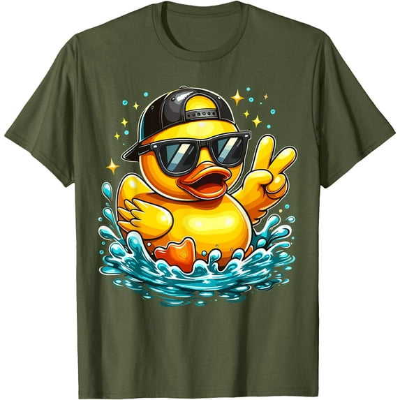 Rubber Duck Peace Sign Funny Unisex Softstyle T-Shirt,Military Green Color,Size L