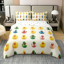 Rubber Duck Print 100% Cotton Bedding Set,Yellow Squeak Ducky Toy Duvet Cover Twin Size Teens Adults,Funny Bath Animal Bed Set,Cute Quilt Cover with 1 Pillowcase Bedroom Decor(No Comforter)