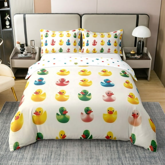 Rubber Duck Print 100% Cotton Bedding Set,Yellow Squeak Ducky Toy Duvet Cover Twin Size Teens Adults,Funny Bath Animal Bed Set,Cute Quilt Cover with 1 Pillowcase Bedroom Decor(No Comforter)