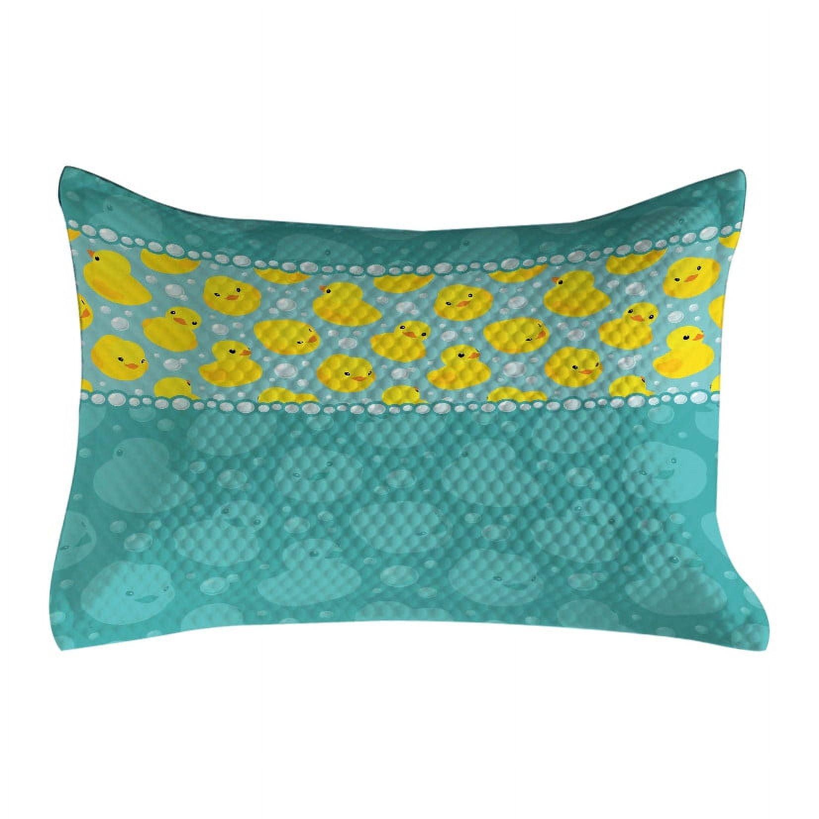 Rubber Duck Quilted Pillowcover, Cartoon Style Duckies Swimming in