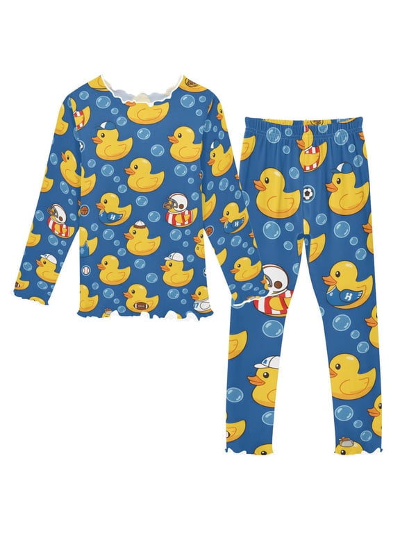 Rubber Duck Seamless Pattern Pajama Set Soft Warm 2-Piece Long Sleeve Sleepwear Soft Warm Cozy 4T